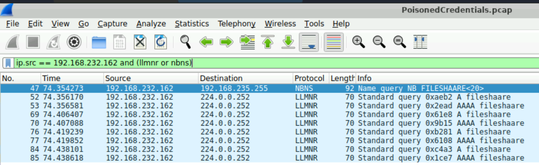 Wireshark NTLMSSP_AUTH packet showing the username field parsed as janesmith — confirming the attacker captured the NetNTLMv2 hash of this user's authentication attempt.