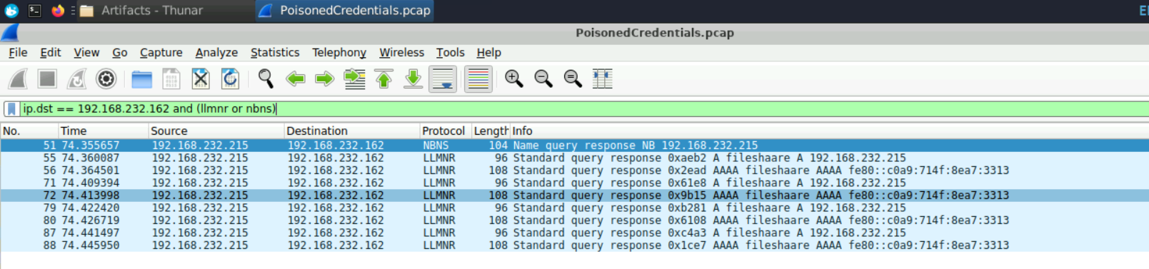 Wireshark NTLMSSP authentication from a second victim showing a different username in the authentication packet — evidence of the attacker targeting multiple machines.