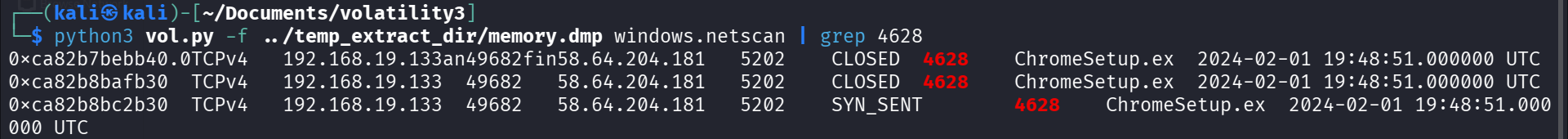 Network connection logs showing outbound communication to the IP address 58.64.204.181.