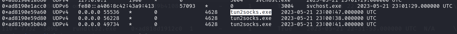 Process list identifying outline.exe, a known VPN client.