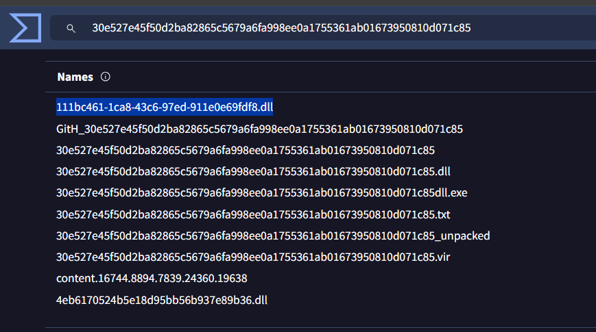 VirusTotal Details tab for the Yellow RAT DLL sample showing file properties: Win32 DLL, .NET Assembly, compiled with .NET v2.0.50727, compilation timestamp 2020-09-24 18:26:47 UTC, and the primary observed filename 111bc461-1ca8-43c6-97ed-911e0e69fdf8.dll.