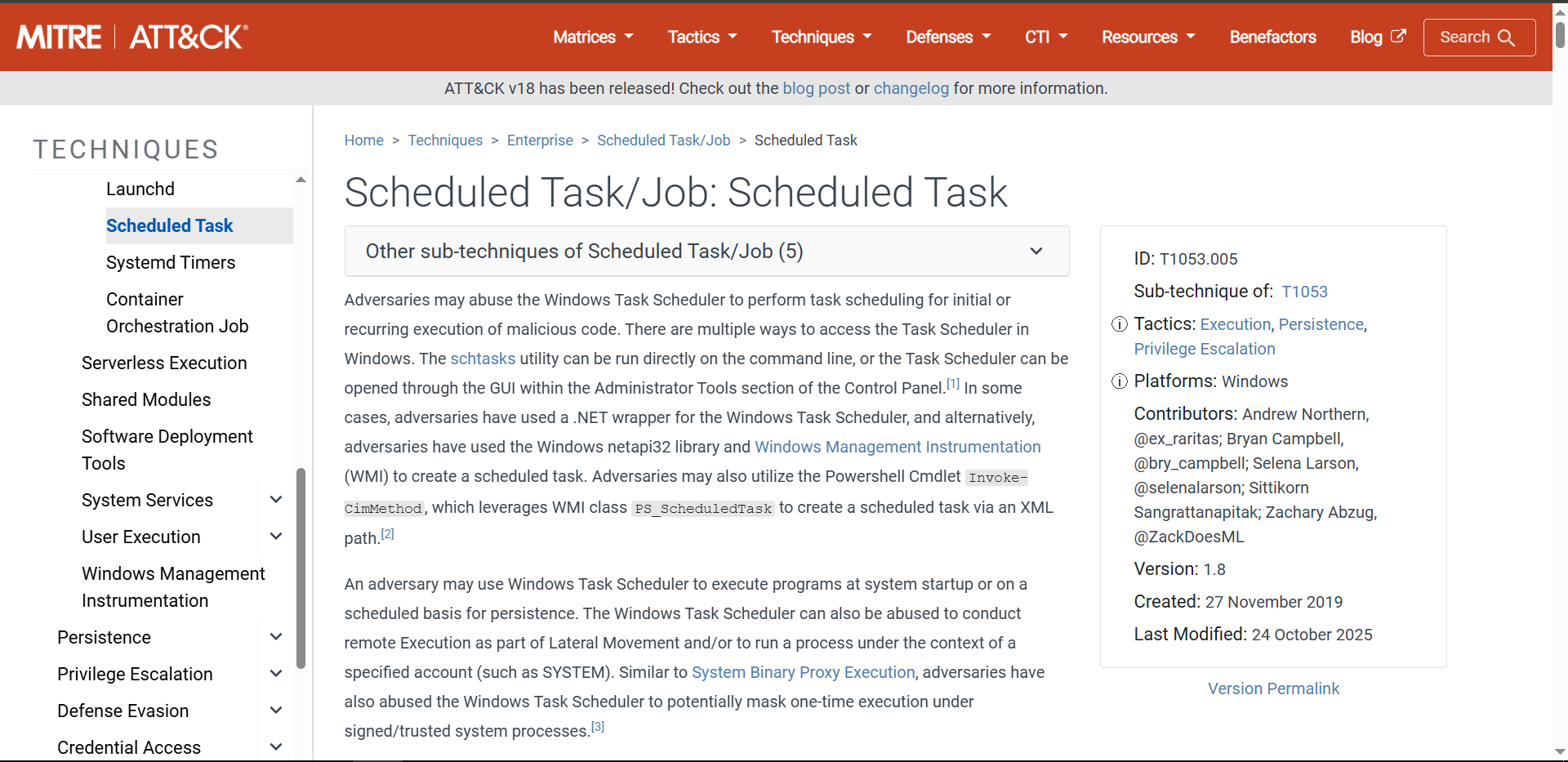MITRE ATT&CK Scheduled Task