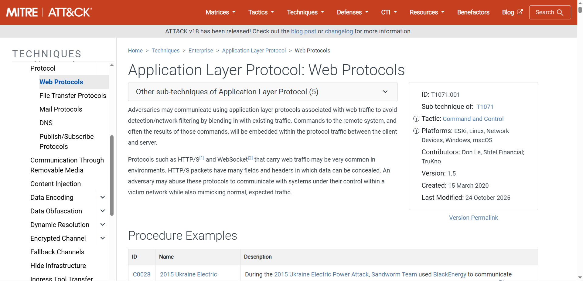 MITRE ATT&CK Web Protocols